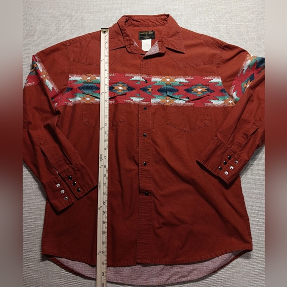 Vintage Rustler LS Button Down Pearl Snap, L, Terracotta & Turquoise, Great Cond - Picture 1 of 5